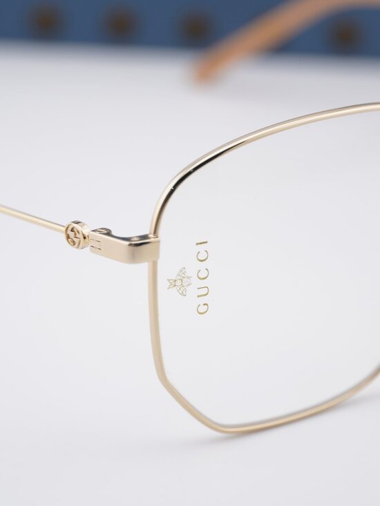 Gucci GG0396S 001 Square Sunglasses - Gold / Transparent